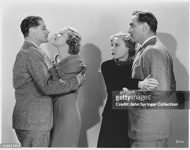 Cast members from left: Ralph Forbes, Madge Evans, Helen Vinson and Paul Lukas in Age of Indiscretion.