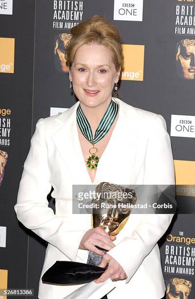 Meryl Streep, who accepted the award for best adapted screenplay on behalf of Charlie Kaufman for "Adaptation," in the pressroom at the 2003 BAFTA...