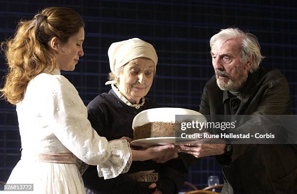 Madeleine Worrall and Eric Sykes in the new production of Chekhov's "Three Sisters" at the Playhouse Theatre.