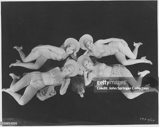 Charlotte Burt, Lorena Carr, Mozelle Britton, and Dolorez Blair are four dancers from the Hollywood revue, Paramount on Parade.