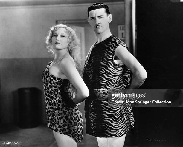 Thelma Todd and Charley Chase as Mr. And Mrs. Tarzan in a scene from the 1929 motion picture Crazy Feet.