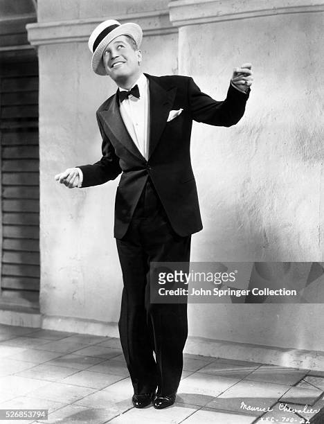 Actor Maurice Chevalier in Boaters Hat and Tuxedo