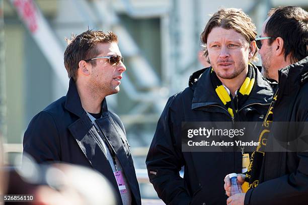 Anders Svensson, former IF Elfsborg player and Stefan Andreasson manager IF Elfsborg during the Allsvenskan match between Falkenbergs FF and IF...