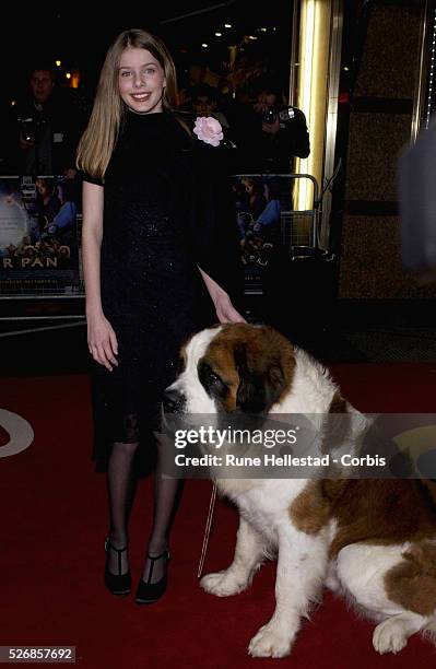 Rachel and Nana The Dog attend the premiere of "Peter Pan" at the Empire Cinema on Leicester Square.