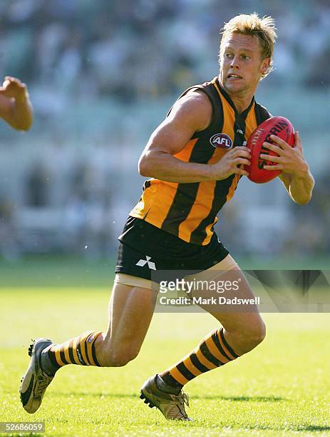 Sam MItchell for the Hawks in action during the AFL Round 5 match between the Kangaroos and the Hawthorn Hawks at the MCG April 23, 2005 in...
