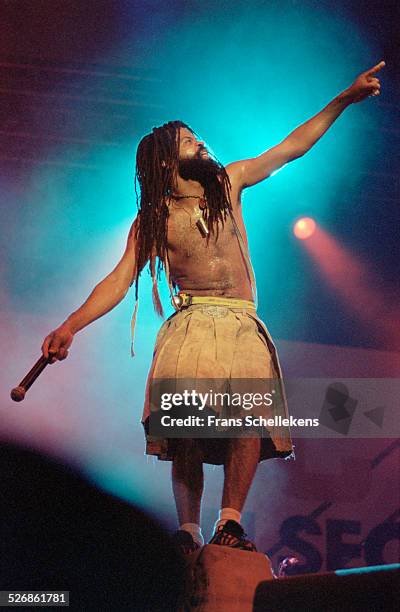 Brazilian singer Carlinhos Brown performs on July 11th 1999 at the North Sea Jazz Festival in the Hague, Netherlands.