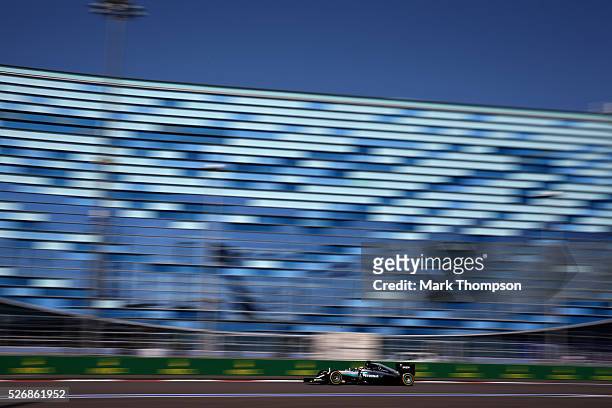 Lewis Hamilton of Great Britain driving the Mercedes AMG Petronas F1 Team Mercedes F1 WO7 Mercedes PU106C Hybrid turbo on track during the Formula...