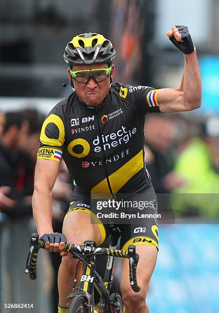 Overall winner Thomas Voeckler of Direct Energie and France celebrates winning the third stage of the 2016 Tour de Yorkshire between Middlesbrough...