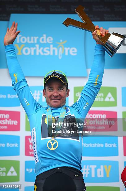 Overall winner Thomas Voeckler of Direct Energie and France celebrates winning the third stage of the 2016 Tour de Yorkshire between Middlesbrough...
