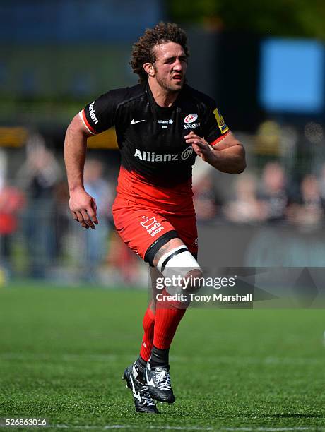 Jacques Burger of Saracens during the Aviva Premiership match between Saracens and Newcastle Falcons at Allianz Park on May 1, 2016 in Barnet,...