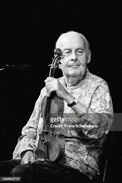 French violin player Stephane Grappelli performs on July 11th 1993 at the North Sea Jazz Festival in the Hague, Netherlands.