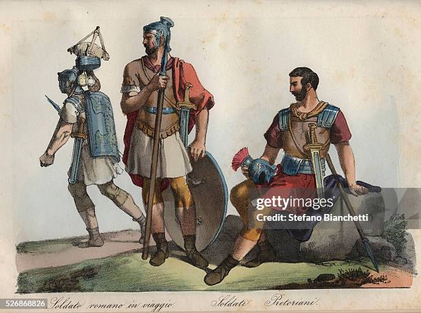 Roman Soldiers and Praetorian Guard - engraving from "Usi e Costumi di Tutti i Popoli dell'Universo. Ovvero Storia del governo, delle leggi, della...