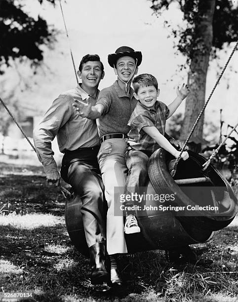 Andy Griffith, Don Knotts, and Ron Howard star together on the television series The Andy Griffith Show.