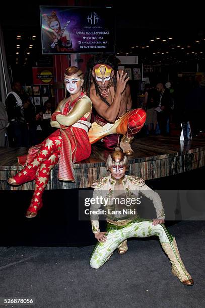 Members of the "Cirque Du Soleil Ka" pose during the New York Comic Con at the Jacob Javits Convention Center in New York City. �� LAN