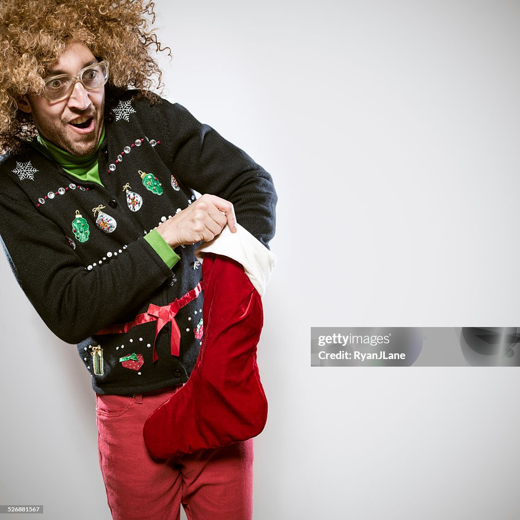 Christmas Sweater Man with Stocking