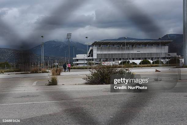 Refugees at the closed Hotspot in the old Hellicon Airport Area at the Olympic Stadium for Hockey of the Olympic Games of Athens 2004, in Hellinikon...