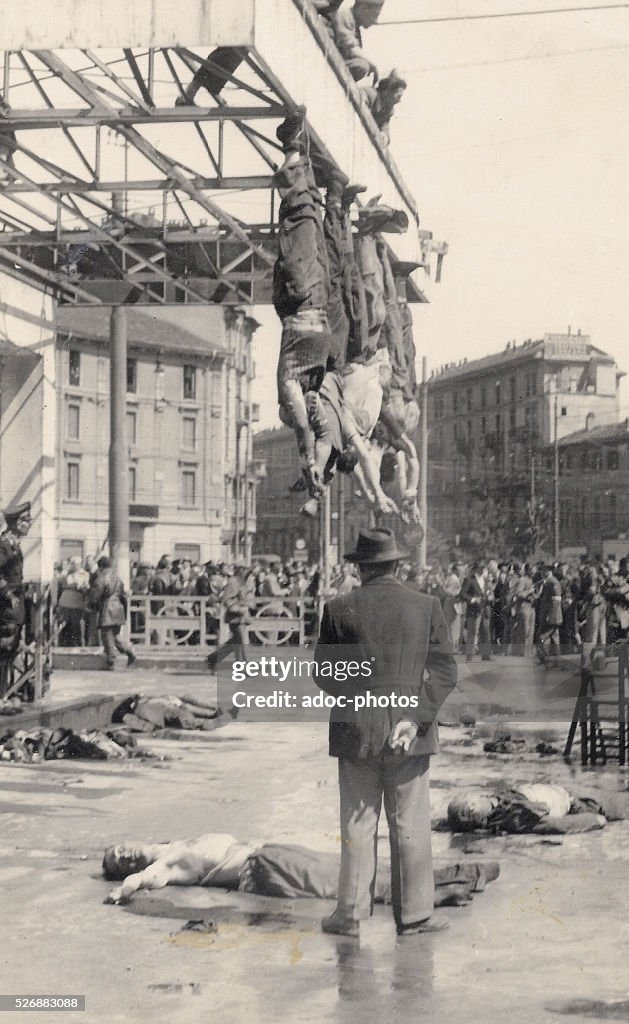 World War II. Benito Mussolini and his mistress Claretta Petacci hung ...