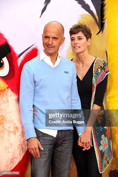 Christoph Maria Herbst and his wife Gisi Herbst attend the Berlin premiere of the film 'Angry Birds - Der Film' at CineStar on May 1, 2016 in Berlin,...