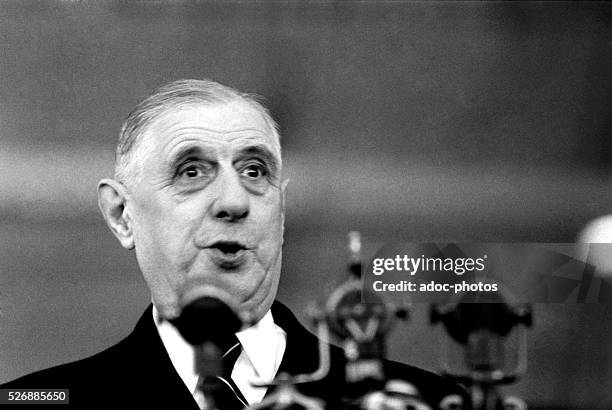 Address by General Charles de Gaulle in Toulouse during a tour in the South West of France for his first official trip in France as President of the...