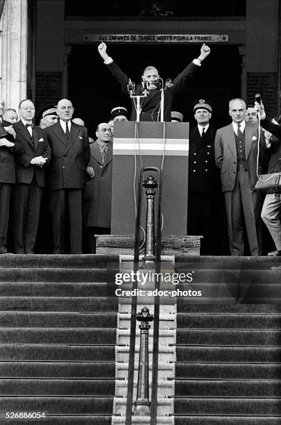 Charles de Gaulle in Tarbes during a tour in the South West of France for his first official trip in France as President of the Republic. From...