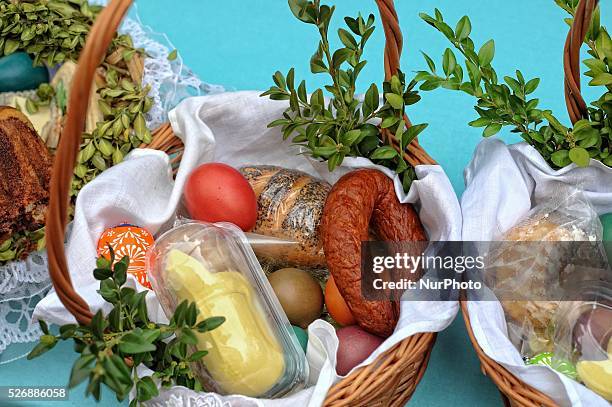 Mrzezino, Poland 26th, March 2016 Catholic believers take part in the traditional Holy Saturday &quot; Swieconka &quot; - Easter baskets blessing in...