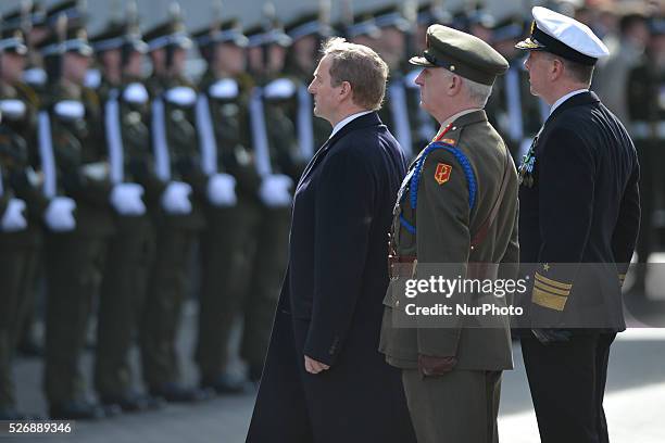 Acting Taoiseach Enda Kenny at the 1916 Easter Rising ceremony as Ireland marks its 1916 Easter Rising centenary with the largest military parade in...