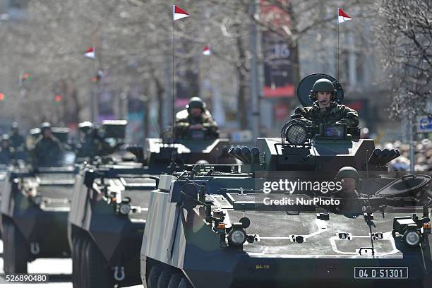 Members of the Irish Defence Forces during the military parade as Ireland marks its 1916 Easter Rising centenary with the largest military parade in...