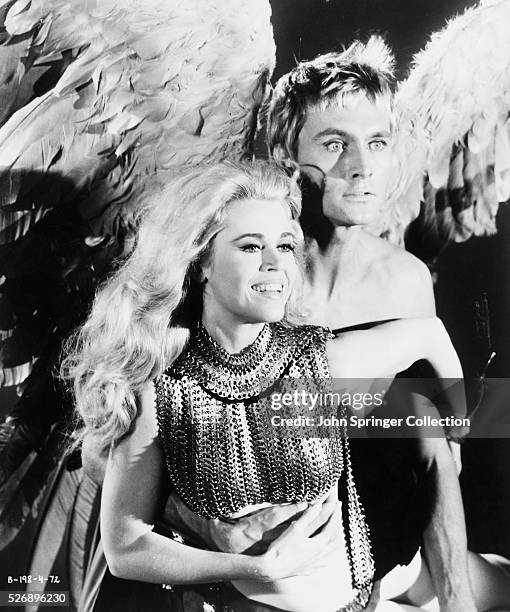 Jane Fonda as Barbarella and John Phillip Law as Pygar in the 1967 filmBarbarella.