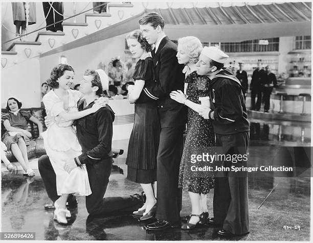 Cast members of the 1936 musical Born to Dance , are Frances Langford as Peggy Turner, Buddy Ebsen as Mush Tracy, Eleanor Powell as Nora Paige, James...