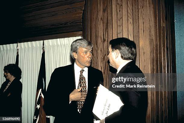 Washington, DC. 1996 Tom Brokaw of NBC and Jim Lehrer of PBS at the National Press Club. Credit: Mark Reinstein