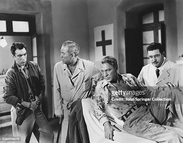 Anthony Quinn as Ward "Paco" Conway, Ward Bond as Dutch Peterson and Gary Cooper as Jeff Dawson in the 1953 film Blowing Wild.