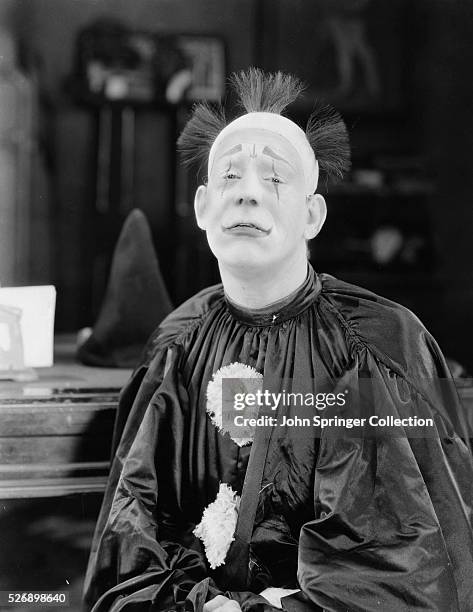 Lon Chaney as Paul Beaumont in clown costume from the 1924 silent film He Who Gets Slapped.