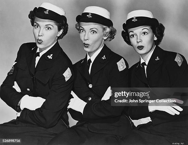 Esther Williams, Vivian Blaine and Joan Evans as Navy WAVES in Skirts Ahoy! 1952.