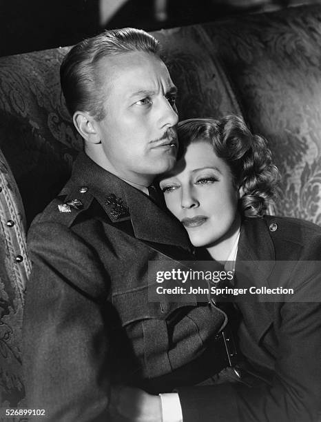 Gene Raymond as Kenneth Wayne and wife Jeanette MacDonald as Kathleen, in the only film they did together, the 1941 musical Smilin' Through.