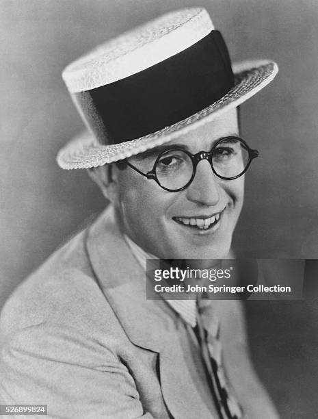 Actor Harold Lloyd Wearing A Boater Hat
