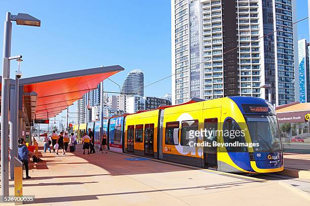 gold coast light rail (g:link) service at terminus - lightrail stock pictures, royalty-free photos & images