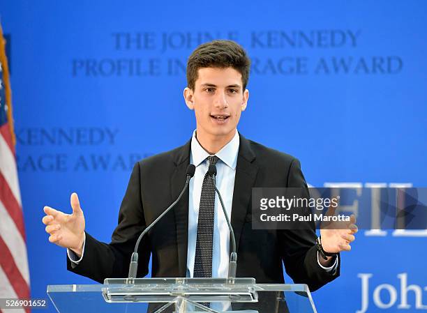 Jack Schlossberg speaks before presenting Connecticut Governor Dannel Malloy with the 2016 John F. Kennedy Profile in Courage Award at The John F....