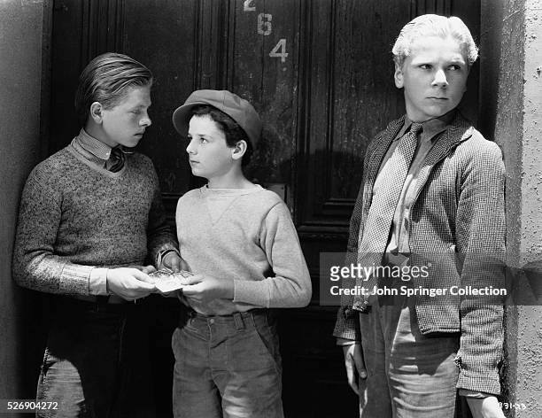 Actors Jackie Cooper as Buck Murphy, Freddie Bartholomew as Claude 'Limey' Pierce, and Mickey Rooney as Gig Stevens in the 1936 motion picture The...