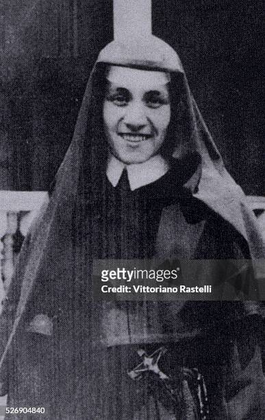 Mother Teresa of Calcutta, born Anjezë Gonxhe Bojaxhiu, in the habit of the Sisters of Loreto, circa 1930.