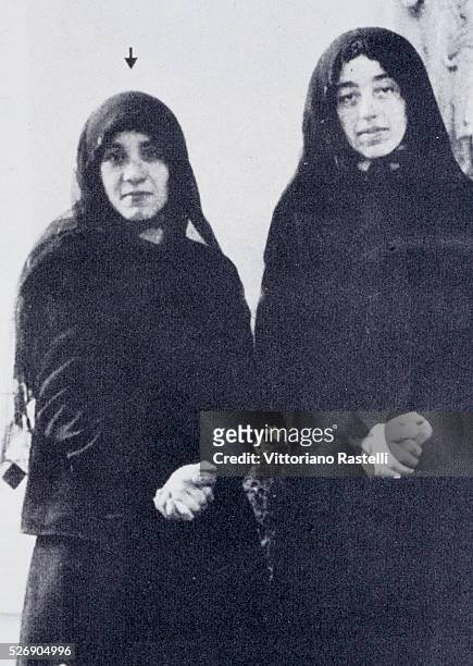 The young Albanian born Anjez�� Gonxhe Bojaxhiu, future Mother Teresa of Calcutta, with another future nun during their novitiate, in Darjeeling.