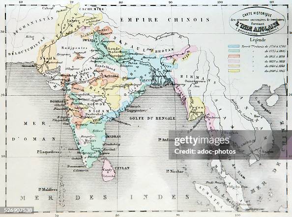 Colonisation Britain Map of the possessions of the British colonial empire in India. Ca ...