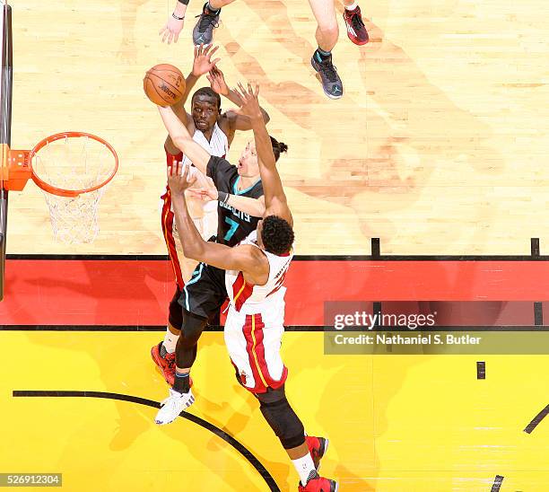 Jeremy Lin of the Charlotte Hornets shoots the ball against the Miami Heat in Game Seven of the Eastern Conference Quarterfinals during the 2016 NBA...