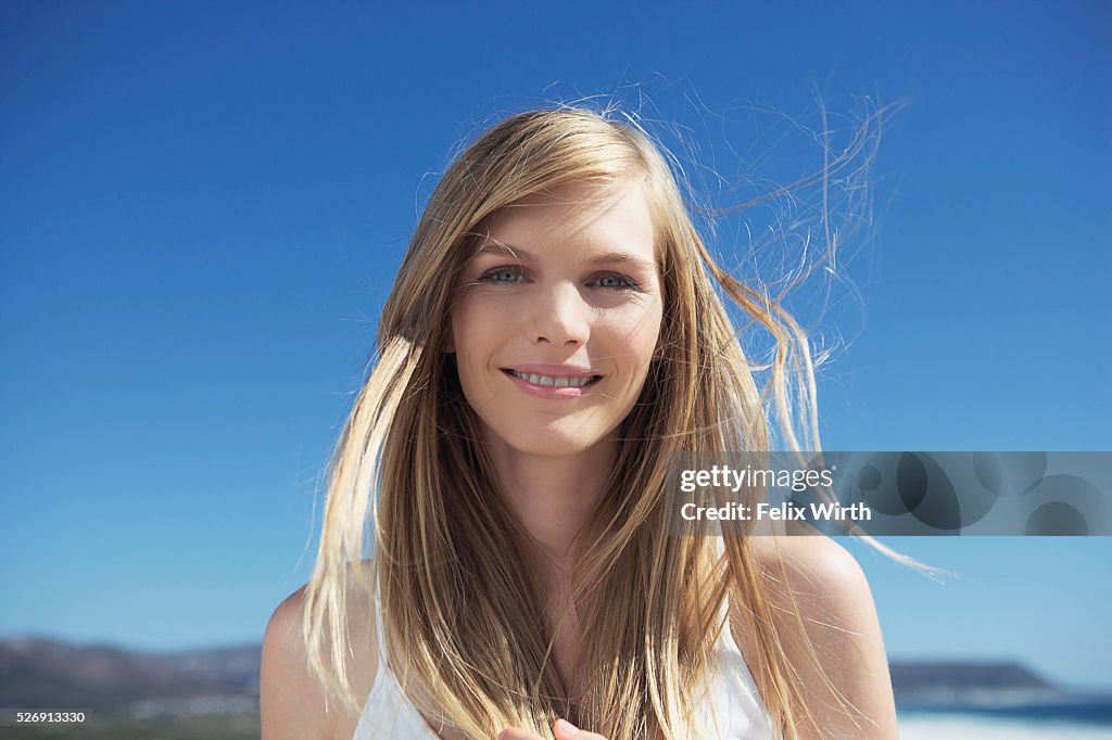 Wind blowing through woman's hair