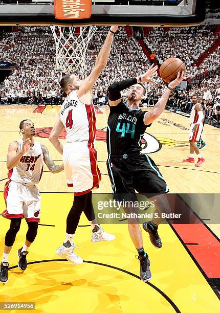Frank Kaminsky III of the Charlotte Hornets shoots the ball against the Miami Heat in Game Seven of the Eastern Conference Quarterfinals during the...