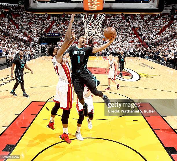 Courtney Lee of the Charlotte Hornets shoots the ball against the Miami Heat in Game Seven of the Eastern Conference Quarterfinals during the 2016...