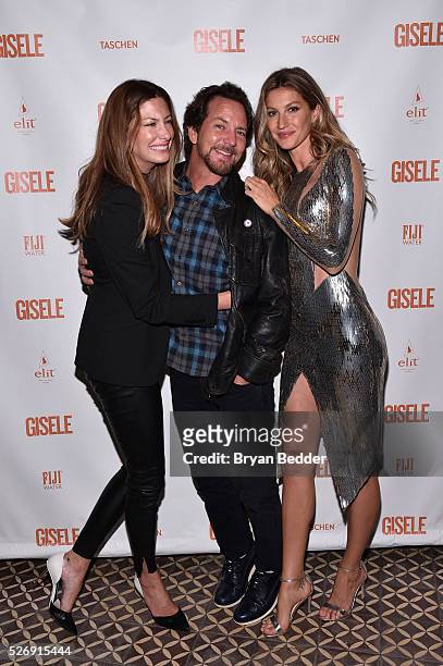 Jill and Eddie Vedder and Gisele Bundchen attend the Gisele Bundchen Spring Fling book launch on April 30, 2016 in New York City.