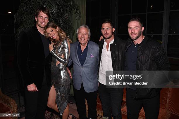 Tom Brady, Gisele Bundchen, Robert Kraft, Danny Amendola and Julian Edelman attend the Gisele Bundchen Spring Fling book launch on April 30, 2016 in...