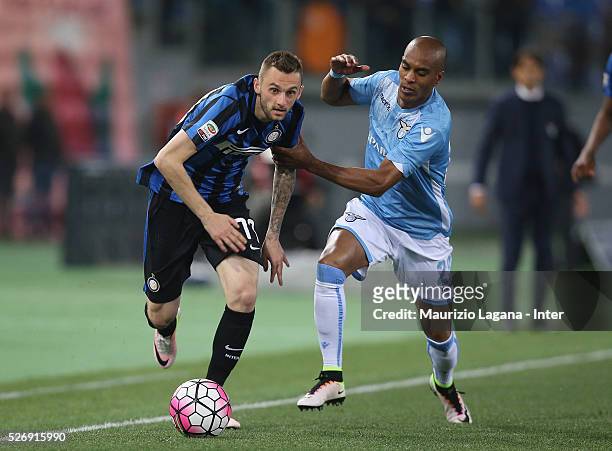 Abdoulay Konko of Lazio competes for the ball with Marcelo Brozovic of Inter during the Serie A match between SS Lazio and FC Internazionale Milano...