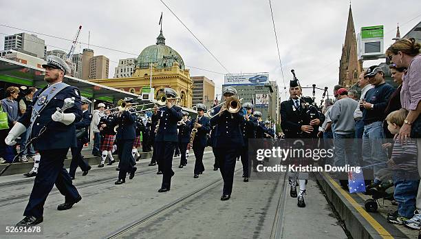 The ANZAC Day parade marches from Flinders Street Station along St Kilda Road to the Shrine of Remembrance April 25, 2005 in Melbourne, Australia....