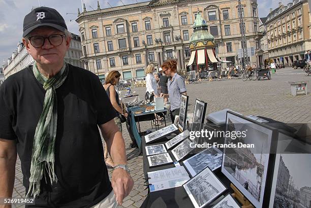 Copenhagen/Denmark/ 07 August 2015_ Danish art photographer Chresten Kruchov markets his photo arts prints at Kongens nytorv images are old and...